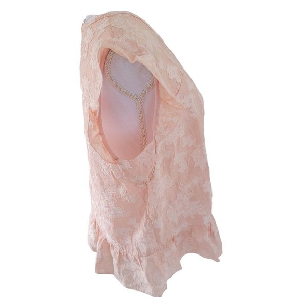 LC Lauren Conrad Floral Jacquard Shell XL Blouse Top Tank Pink Coral Peplum Hem - Picture 2 of 5